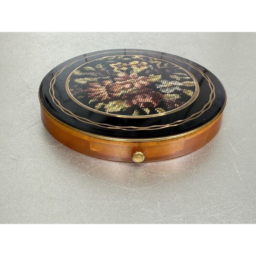 "Rex Fifth Avenue" Collectible Bakelite Petite Floral Large Compact Mirror VTG